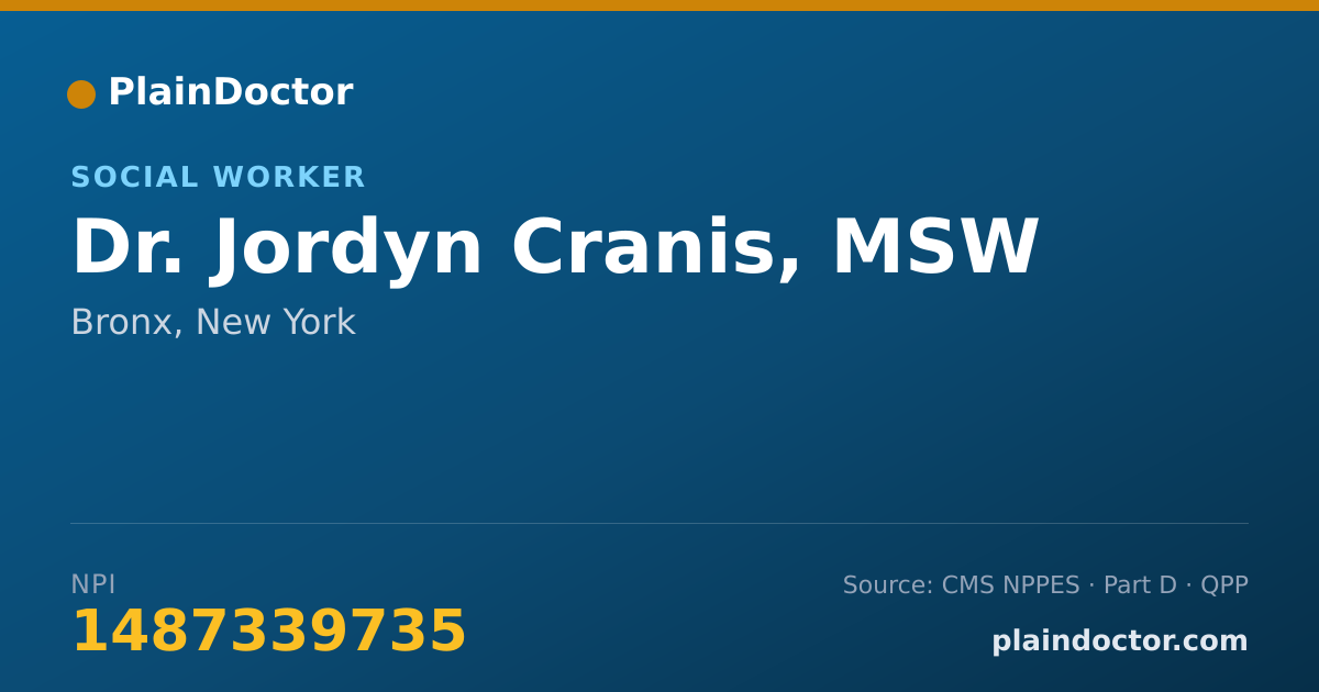 Shareable card for Jordyn Cranis, MSW - Social Worker, Bronx, NY