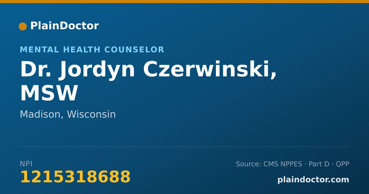 Shareable card for Jordyn Czerwinski, MSW - Mental Health Counselor, Madison, WI