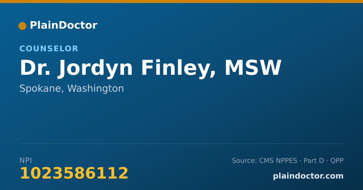 Shareable card for Jordyn Finley, MSW - Counselor, Spokane, WA