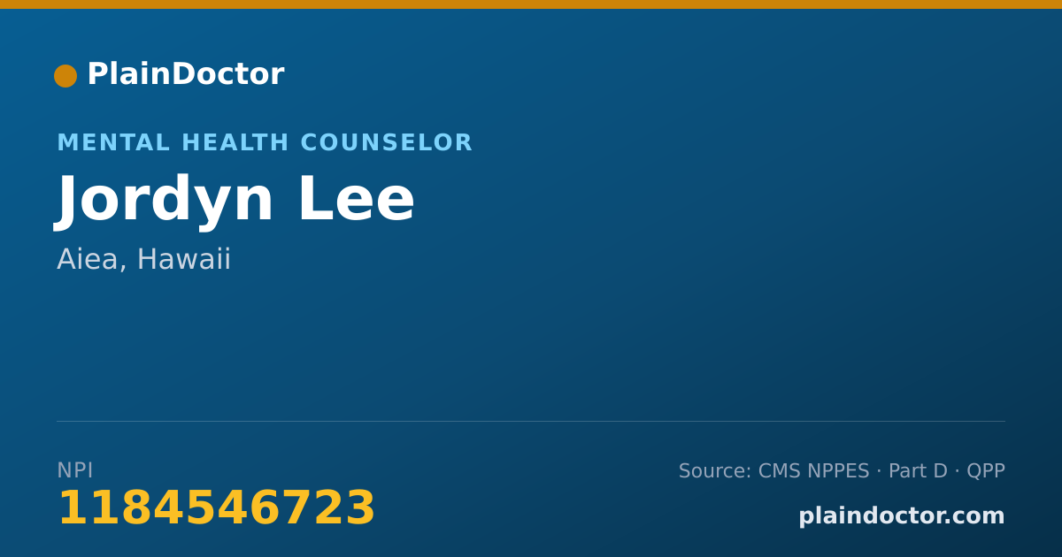Shareable card for Jordyn Lee - Mental Health Counselor, Aiea, HI