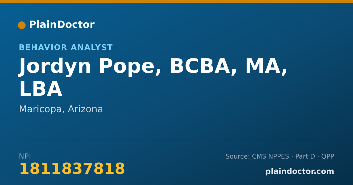 Shareable card for Jordyn Pope, BCBA, MA, LBA - Behavior Analyst, Maricopa, AZ