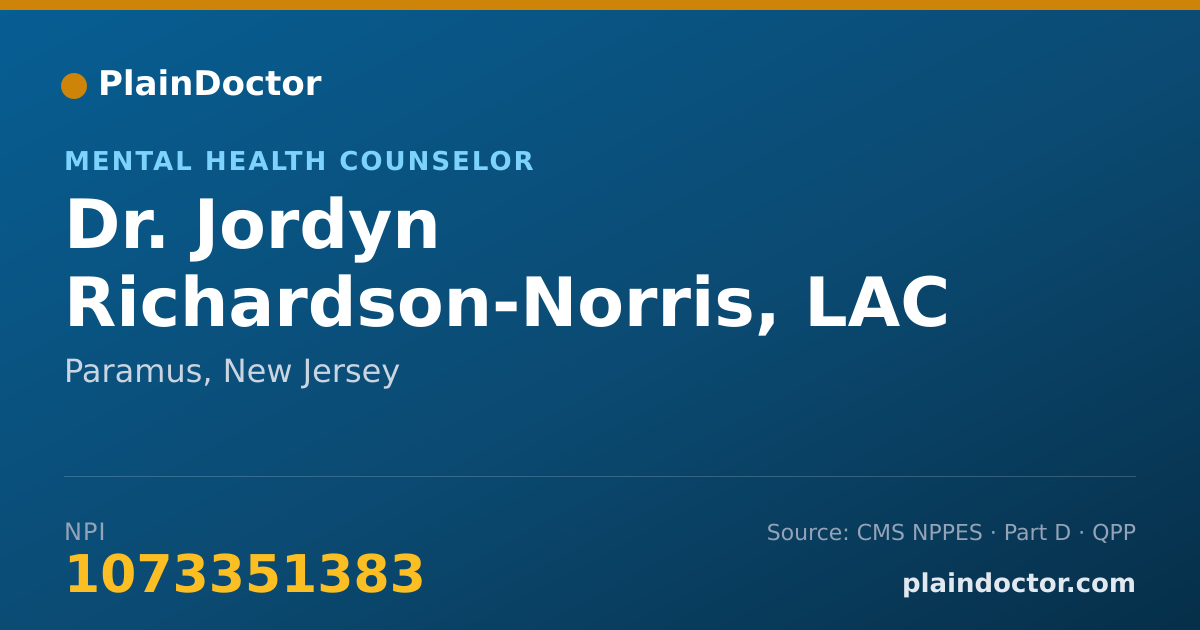 Shareable card for Jordyn Richardson-Norris, LAC - Mental Health Counselor, Paramus, NJ
