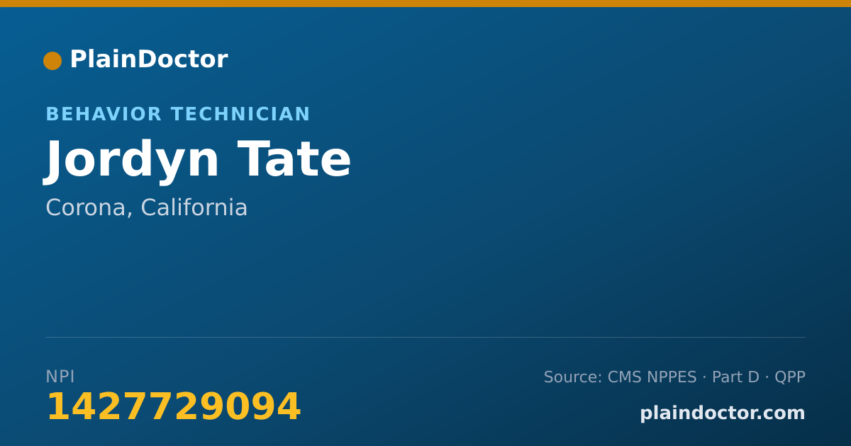 Shareable card for Jordyn Tate - Behavior Technician, Corona, CA