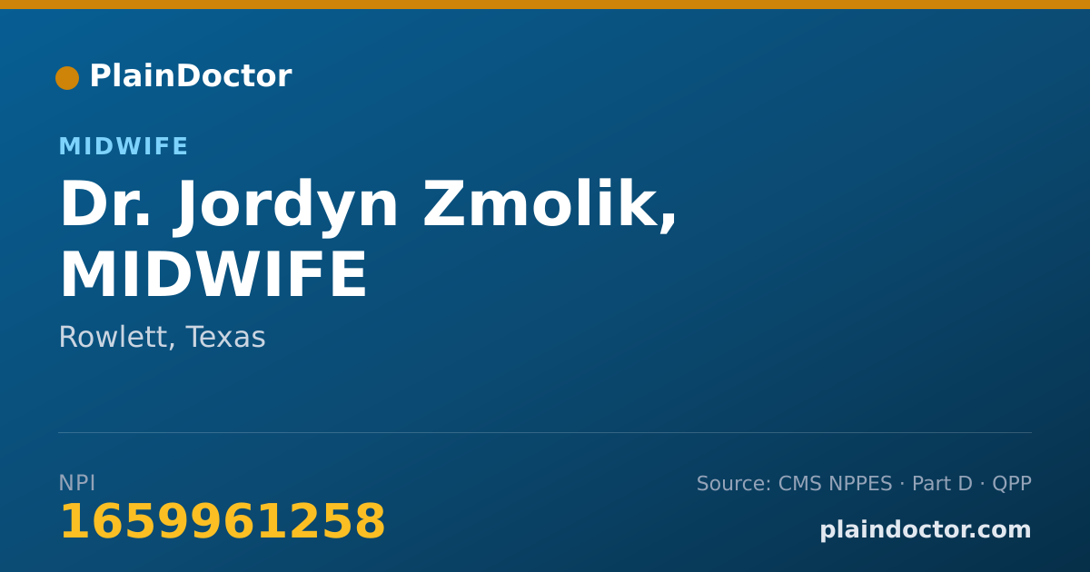 Shareable card for Jordyn Zmolik, MIDWIFE - Midwife, Rowlett, TX
