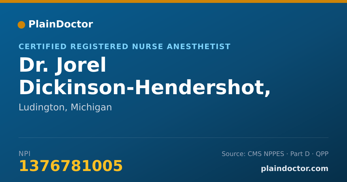 Shareable card for Jorel Dickinson-Hendershot, CRNA - Certified Registered Nurse Anesthetist, Ludington, MI