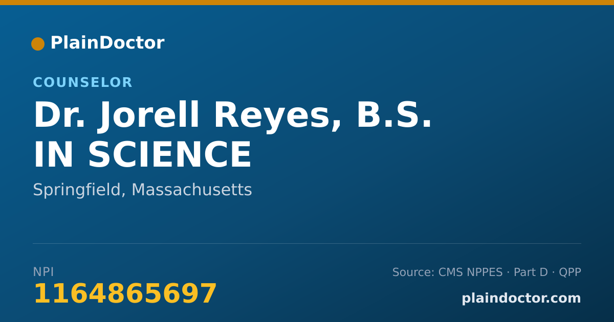 Shareable card for Jorell Reyes, B.S. IN SCIENCE - Counselor, Springfield, MA