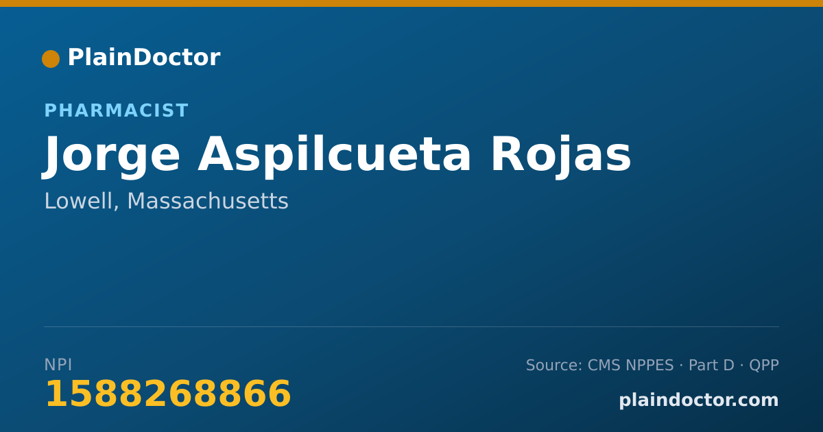 Shareable card for Jorge Aspilcueta Rojas - Pharmacist, Lowell, MA