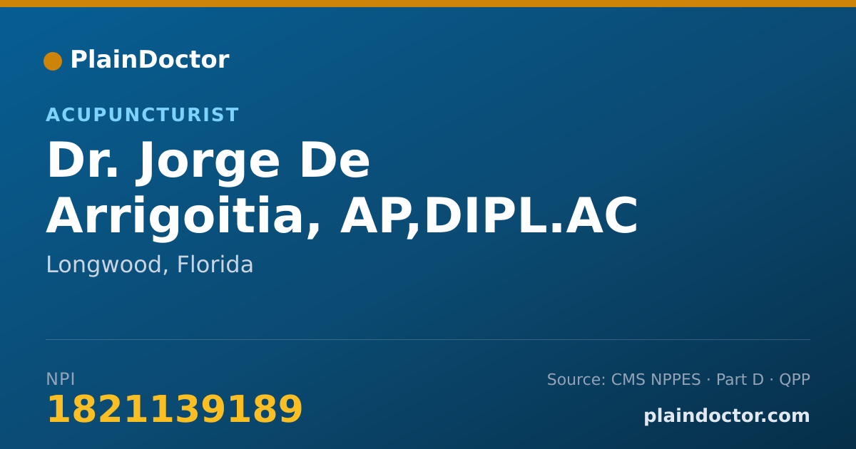Shareable card for Jorge De Arrigoitia, AP,DIPL.AC - Acupuncturist, Longwood, FL