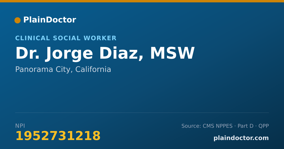 Shareable card for Jorge Diaz, MSW - Clinical Social Worker, Panorama City, CA