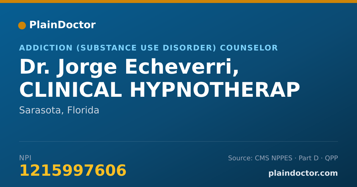 Shareable card for Jorge Echeverri, CLINICAL HYPNOTHERAP - Addiction (Substance Use Disorder) Counselor, Sarasota, FL