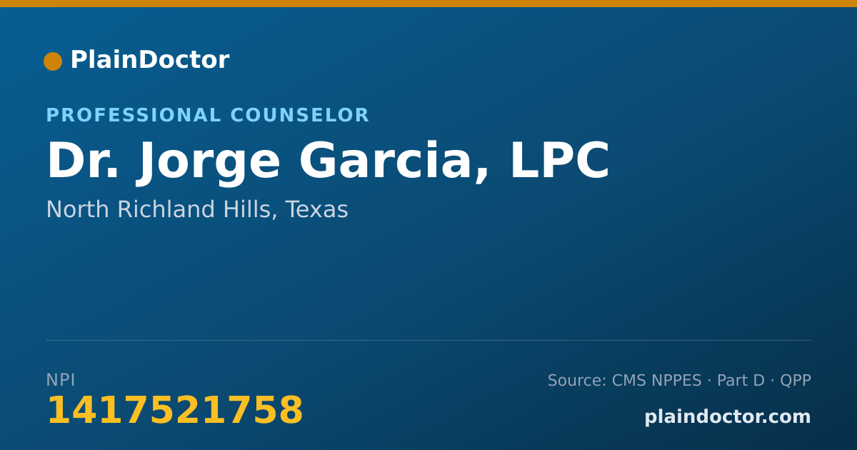 Shareable card for Jorge Garcia, LPC - Professional Counselor, North Richland Hills, TX