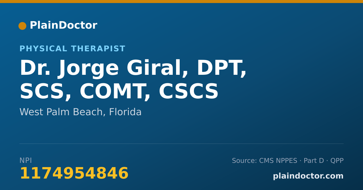 Shareable card for Jorge Giral, DPT, SCS, COMT, CSCS - Physical Therapist, West Palm Beach, FL