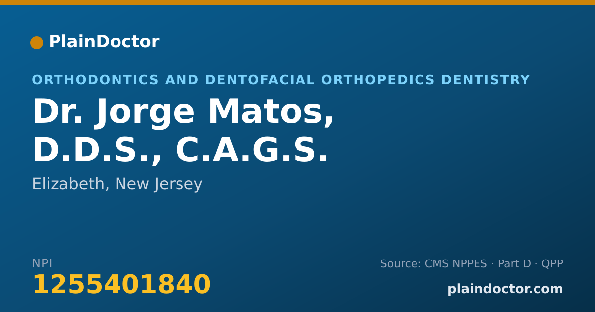 Shareable card for Jorge Matos, D.D.S., C.A.G.S. - Orthodontics and Dentofacial Orthopedics Dentistry, Elizabeth, NJ