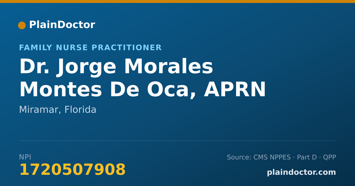 Shareable card for Jorge Morales Montes De Oca, APRN - Family Nurse Practitioner, Miramar, FL