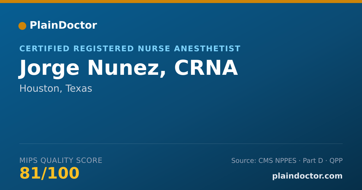 Shareable card for Jorge Nunez, CRNA - Certified Registered Nurse Anesthetist, Houston, TX