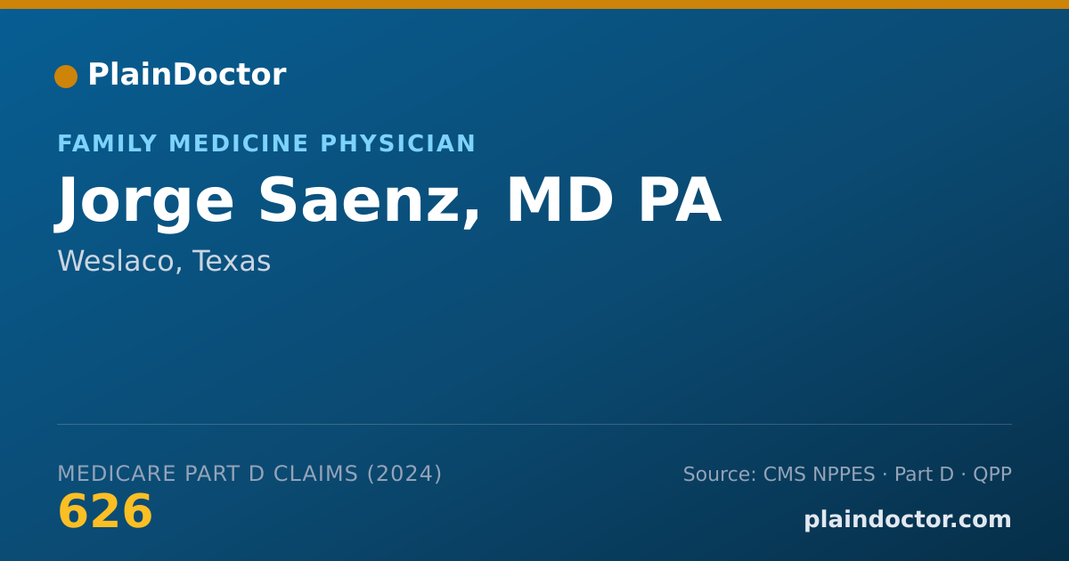 Shareable card for Jorge Saenz, MD PA - Family Medicine Physician, Weslaco, TX