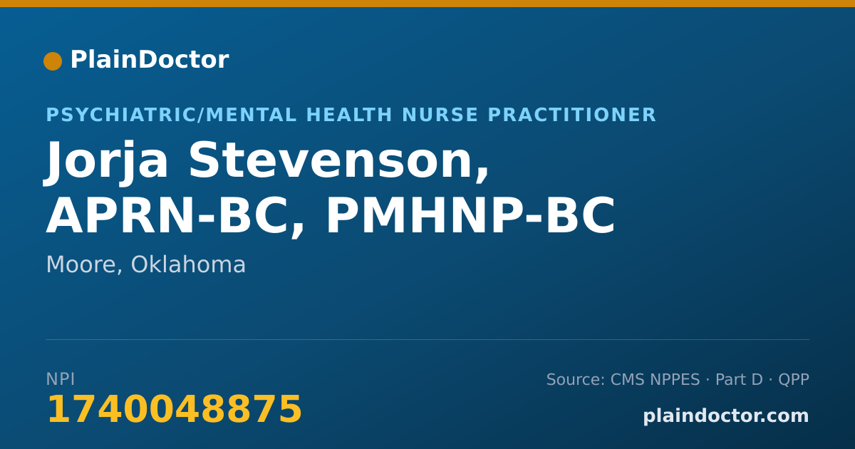 Shareable card for Jorja Stevenson, APRN-BC, PMHNP-BC - Psychiatric/Mental Health Nurse Practitioner, Moore, OK