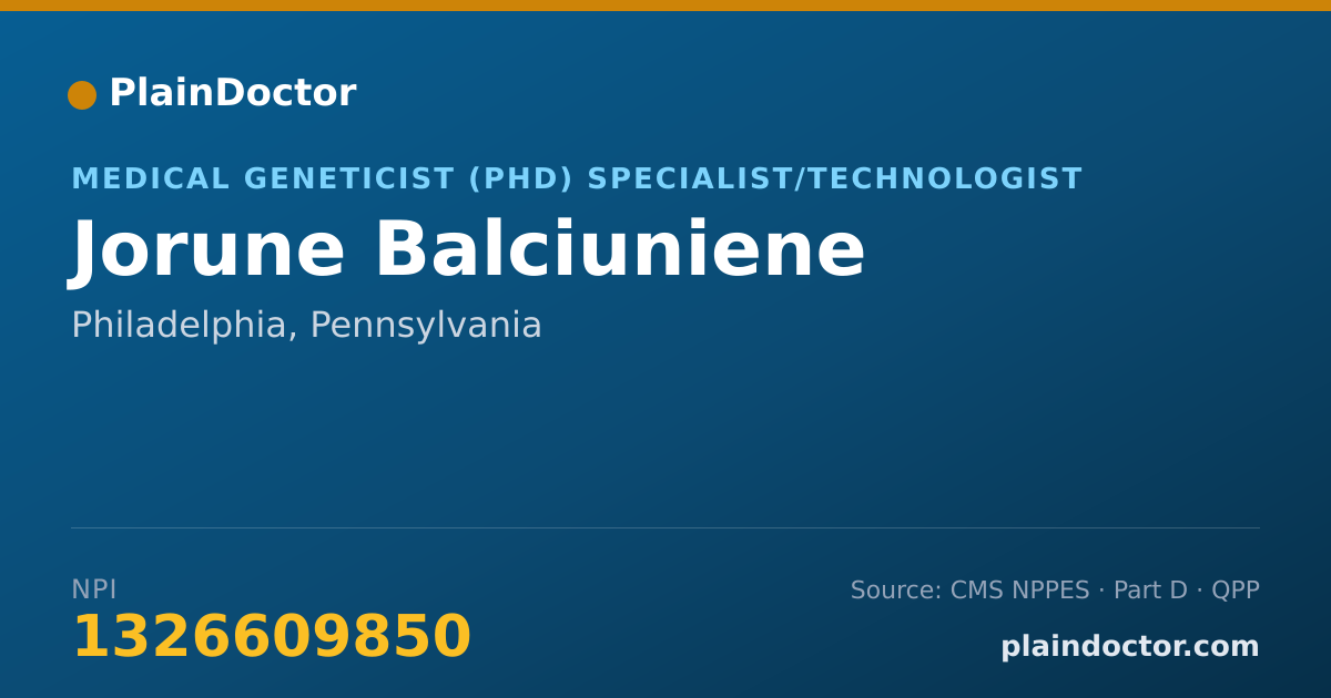 Shareable card for Jorune Balciuniene - Medical Geneticist (PhD) Specialist/Technologist, Philadelphia, PA