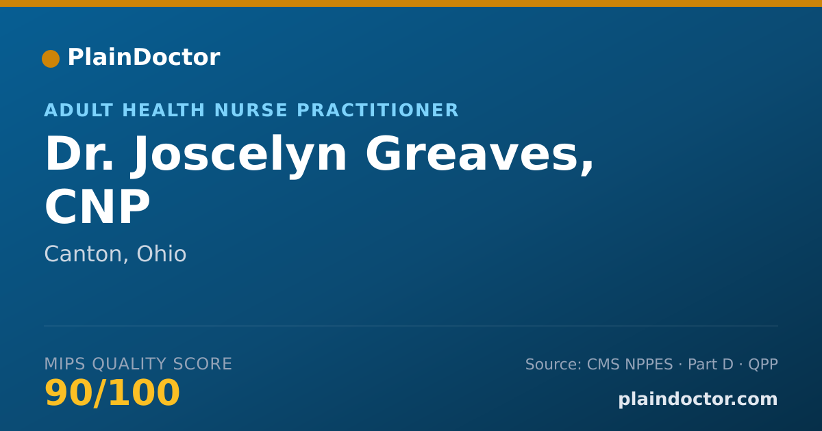 Shareable card for Joscelyn Greaves, CNP - Adult Health Nurse Practitioner, Canton, OH