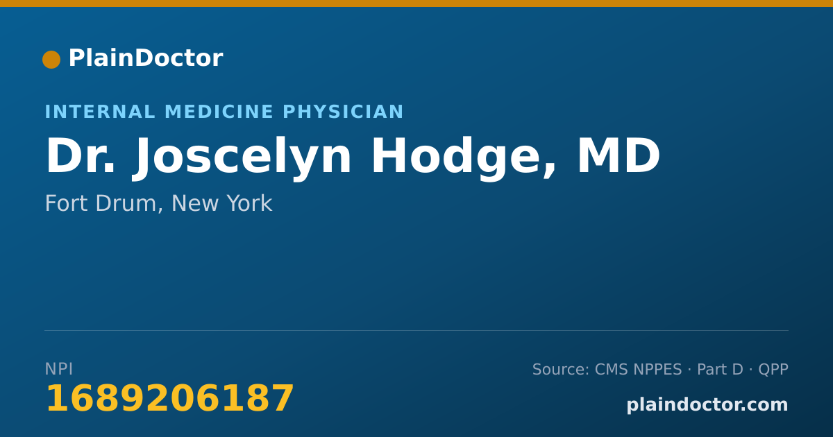 Shareable card for Joscelyn Hodge, MD - Internal Medicine Physician, Fort Drum, NY