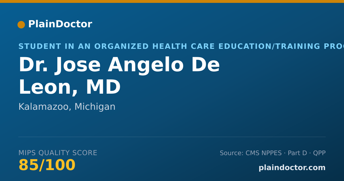 Shareable card for Jose Angelo De Leon, MD - Student in an Organized Health Care Education/Training Program, Kalamazoo, MI