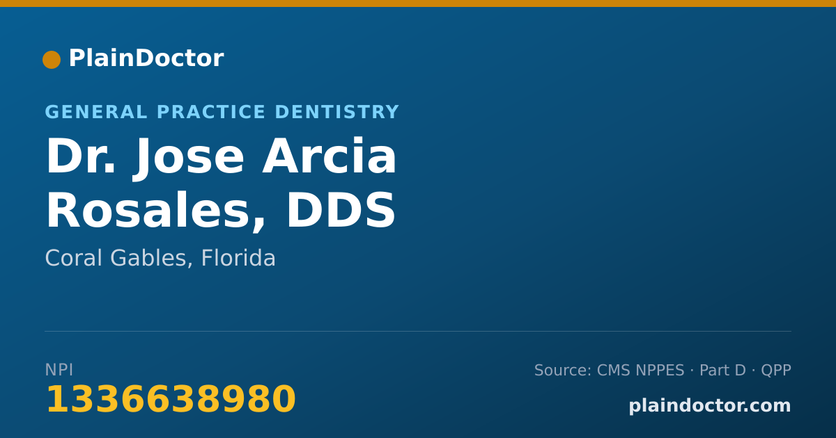 Shareable card for Jose Arcia Rosales, DDS - General Practice Dentistry, Coral Gables, FL