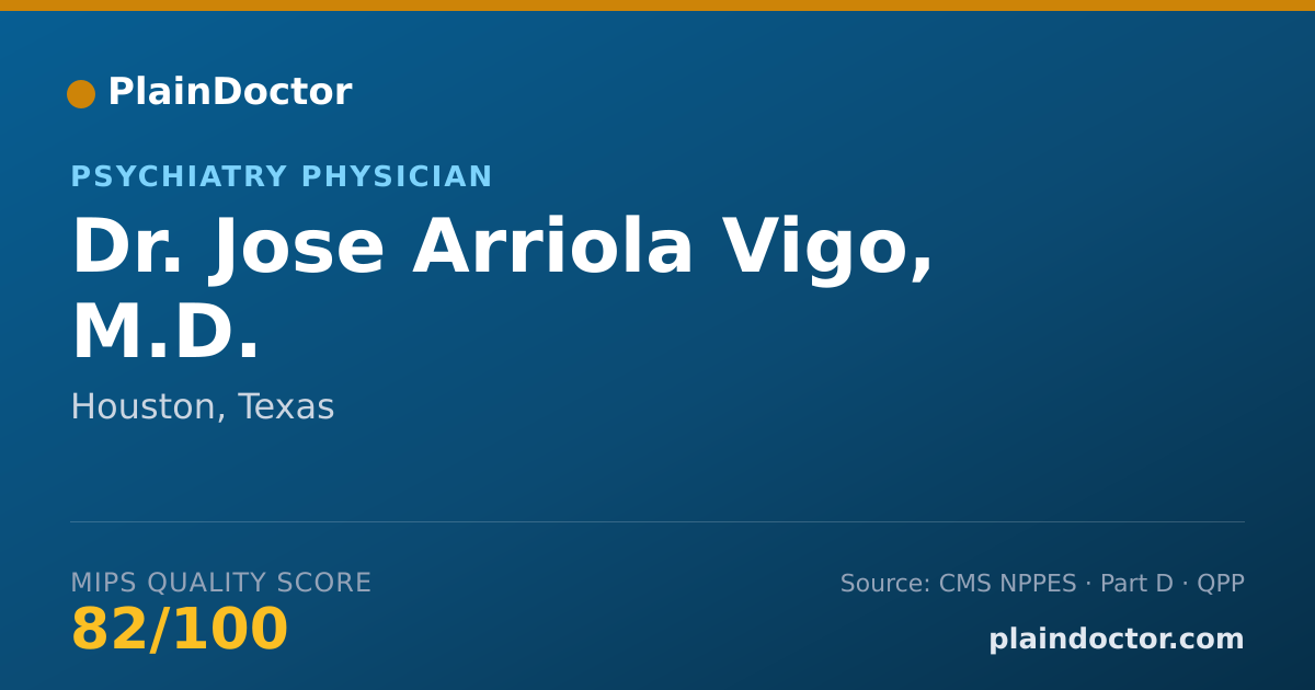 Shareable card for Jose Arriola Vigo, M.D. - Psychiatry Physician, Houston, TX