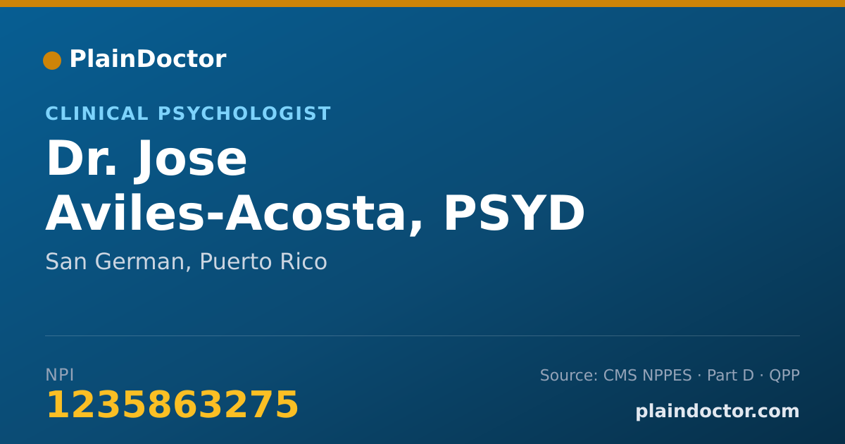 Shareable card for Jose Aviles-Acosta, PSYD - Clinical Psychologist, San German, PR