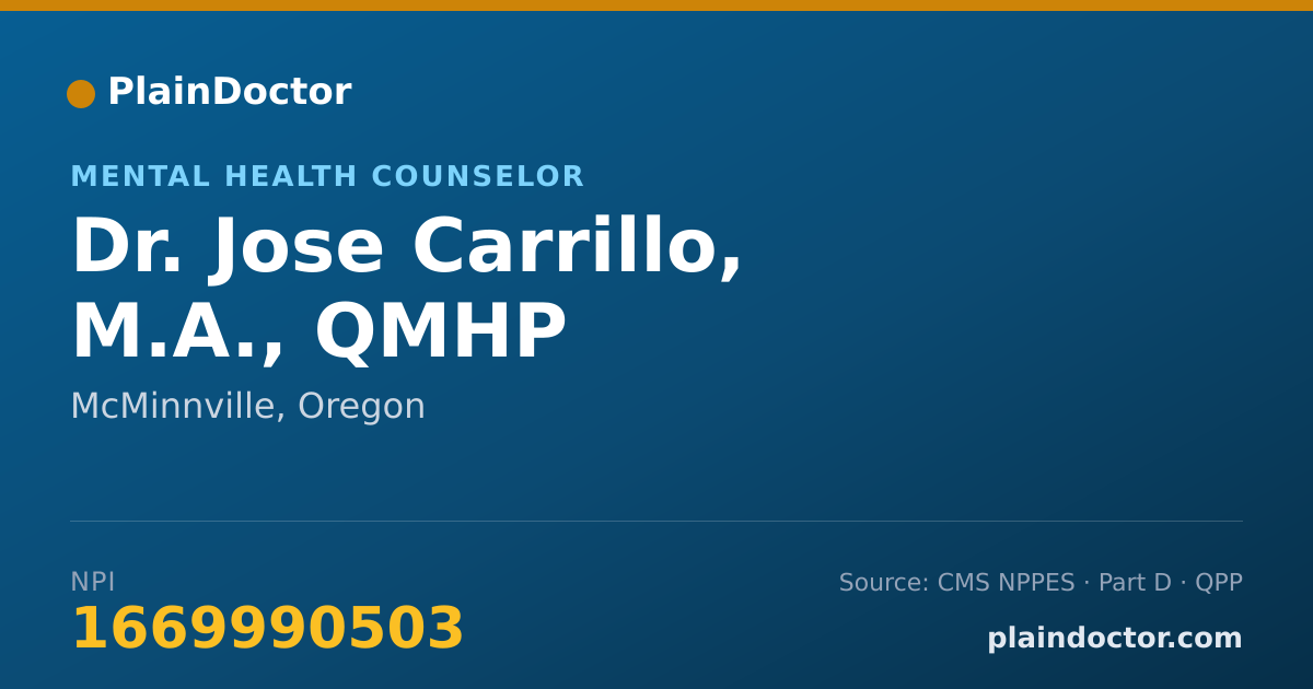 Shareable card for Jose Carrillo, M.A., QMHP - Mental Health Counselor, McMinnville, OR