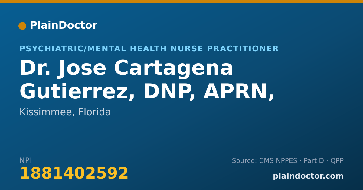 Shareable card for Jose Cartagena Gutierrez, DNP, APRN, PMHNP-BC - Psychiatric/Mental Health Nurse Practitioner, Kissimmee, FL