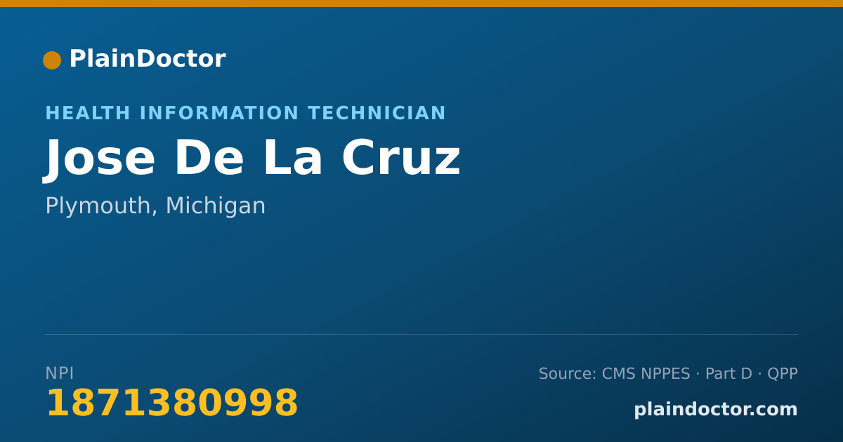 Shareable card for Jose De La Cruz - Health Information Technician, Plymouth, MI
