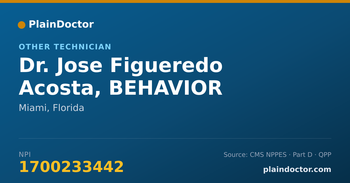 Shareable card for Jose Figueredo Acosta, BEHAVIOR TECHNICIAN - Other Technician, Miami, FL