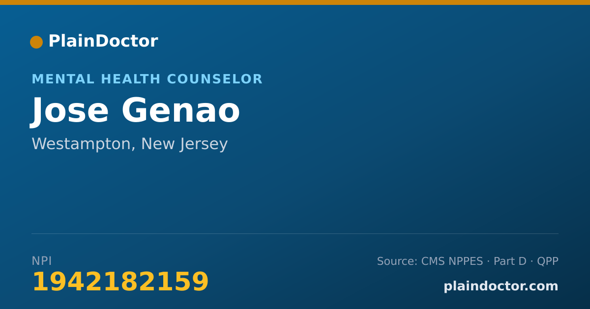 Shareable card for Jose Genao - Mental Health Counselor, Westampton, NJ