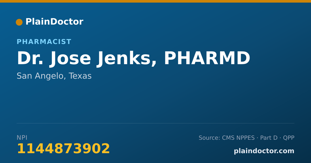 Shareable card for Jose Jenks, PHARMD - Pharmacist, San Angelo, TX