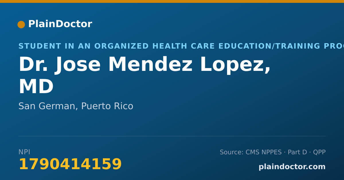 Shareable card for Jose Mendez Lopez, MD - Student in an Organized Health Care Education/Training Program, San German, PR