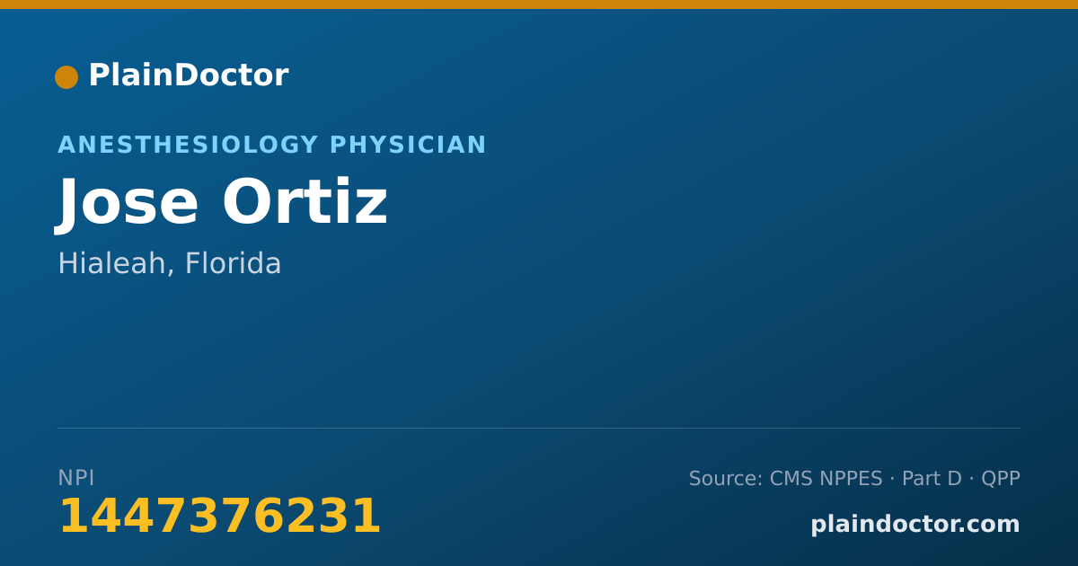 Shareable card for Jose Ortiz - Anesthesiology Physician, Hialeah, FL