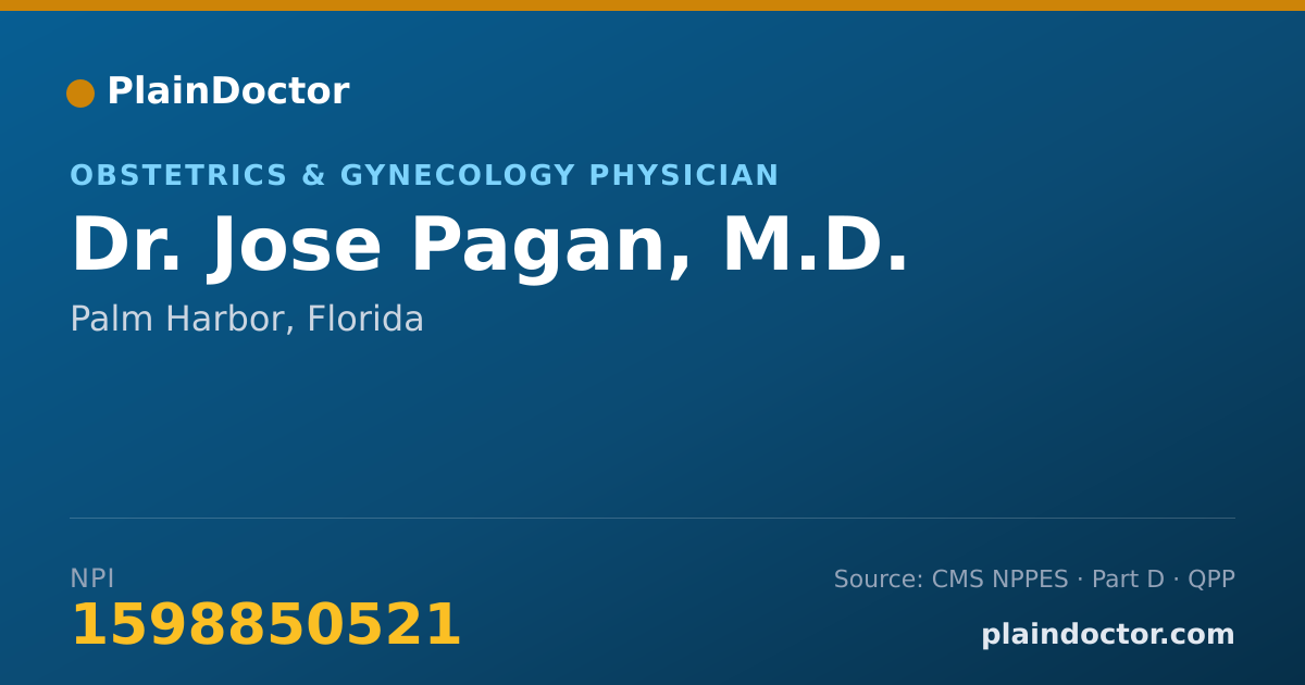 Shareable card for Jose Pagan, M.D. - Obstetrics & Gynecology Physician, Palm Harbor, FL