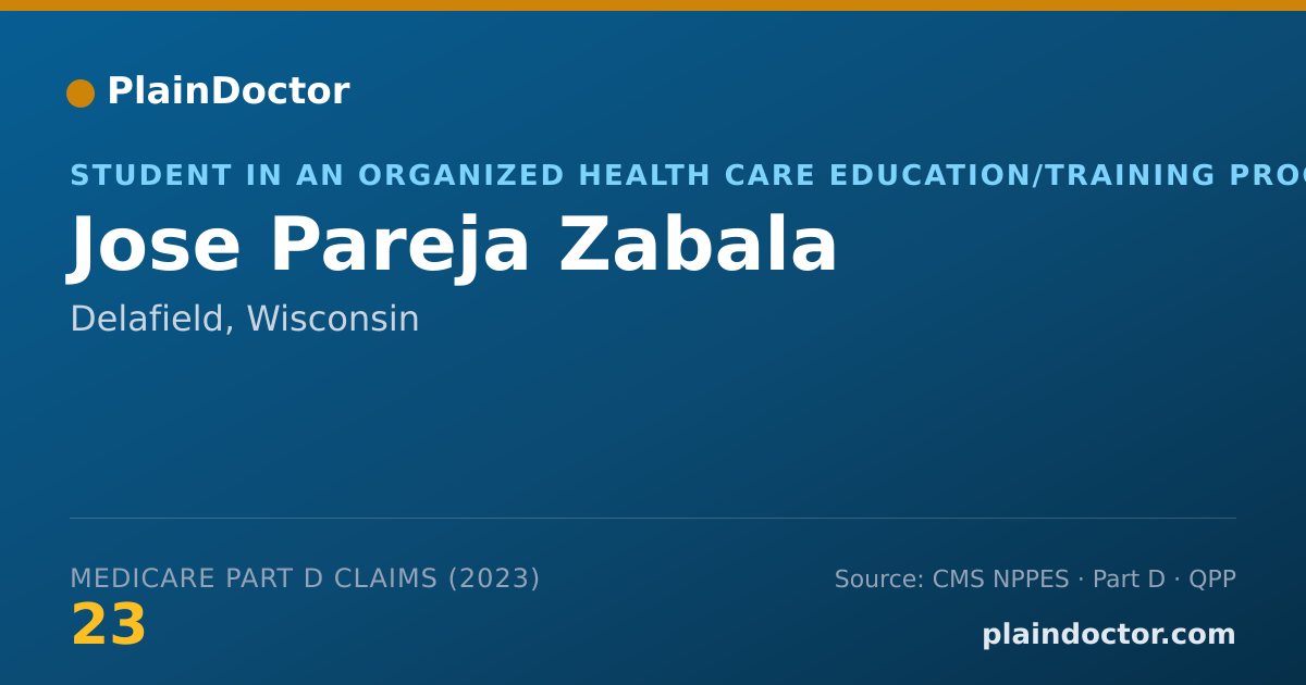 Shareable card for Jose Pareja Zabala - Student in an Organized Health Care Education/Training Program, Delafield, WI