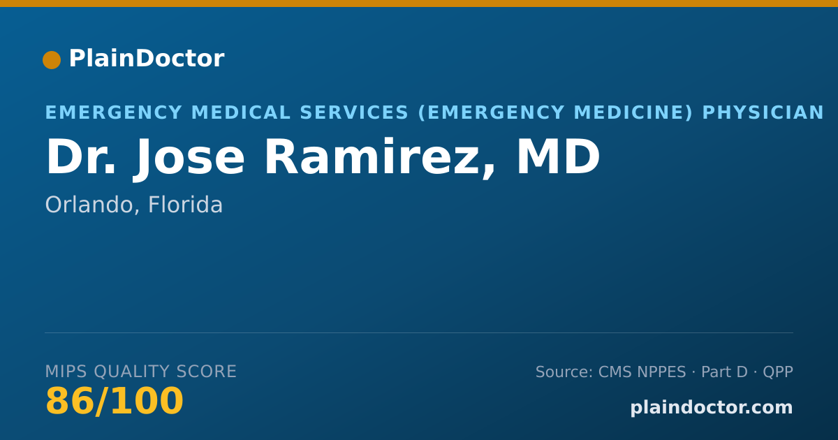 Shareable card for Jose Ramirez, MD - Emergency Medical Services (Emergency Medicine) Physician, Orlando, FL