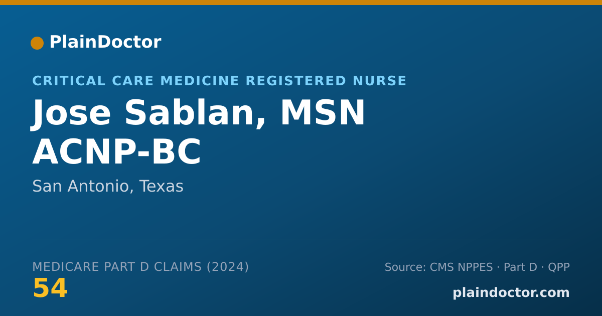 Shareable card for Jose Sablan, MSN ACNP-BC - Critical Care Medicine Registered Nurse, San Antonio, TX