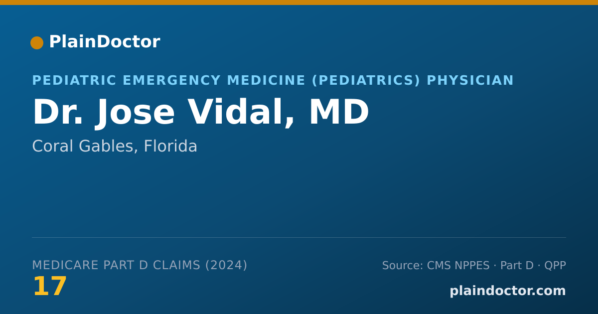 Shareable card for Jose Vidal, MD - Emergency Medical Services (Emergency Medicine) Physician, Coral Gables, FL