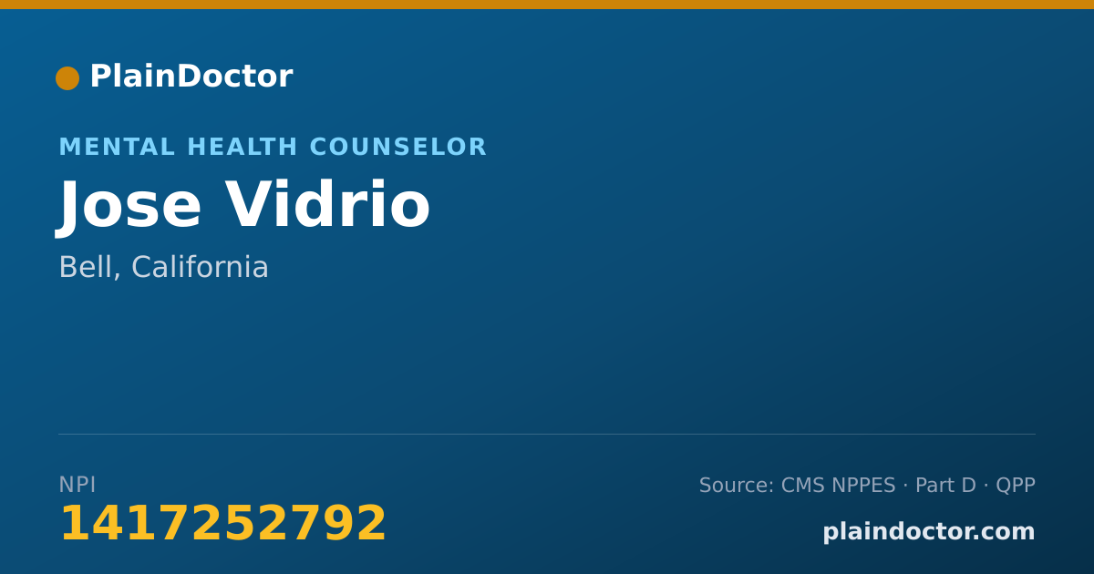 Shareable card for Jose Vidrio - Mental Health Counselor, Bell, CA