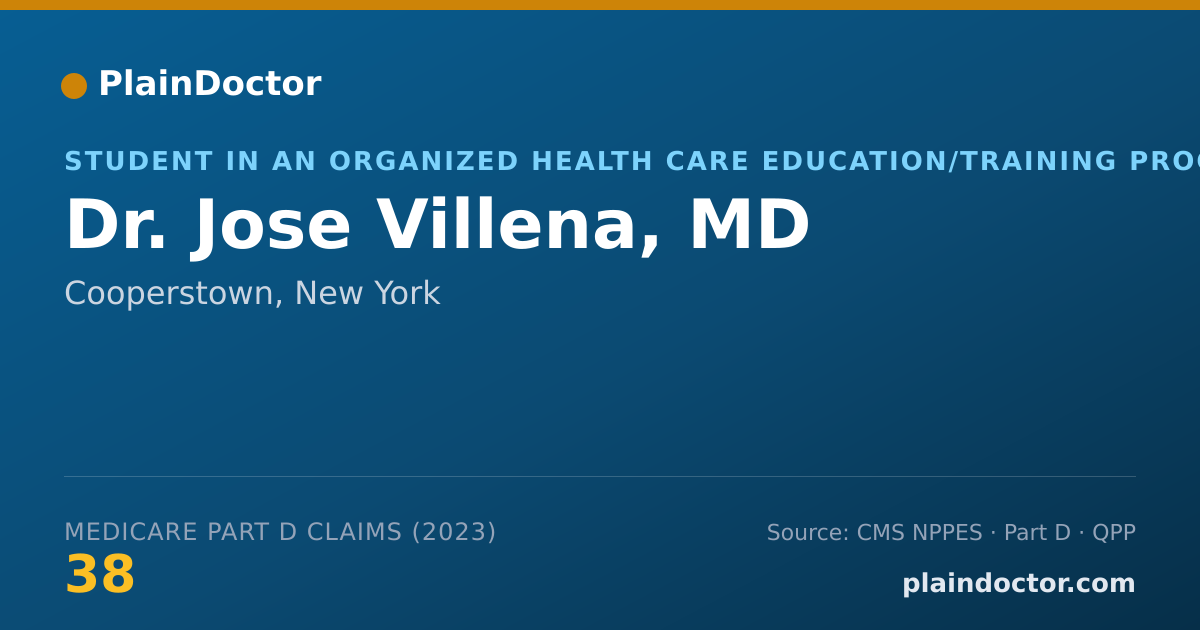 Shareable card for Jose Villena, MD - Student in an Organized Health Care Education/Training Program, Cooperstown, NY