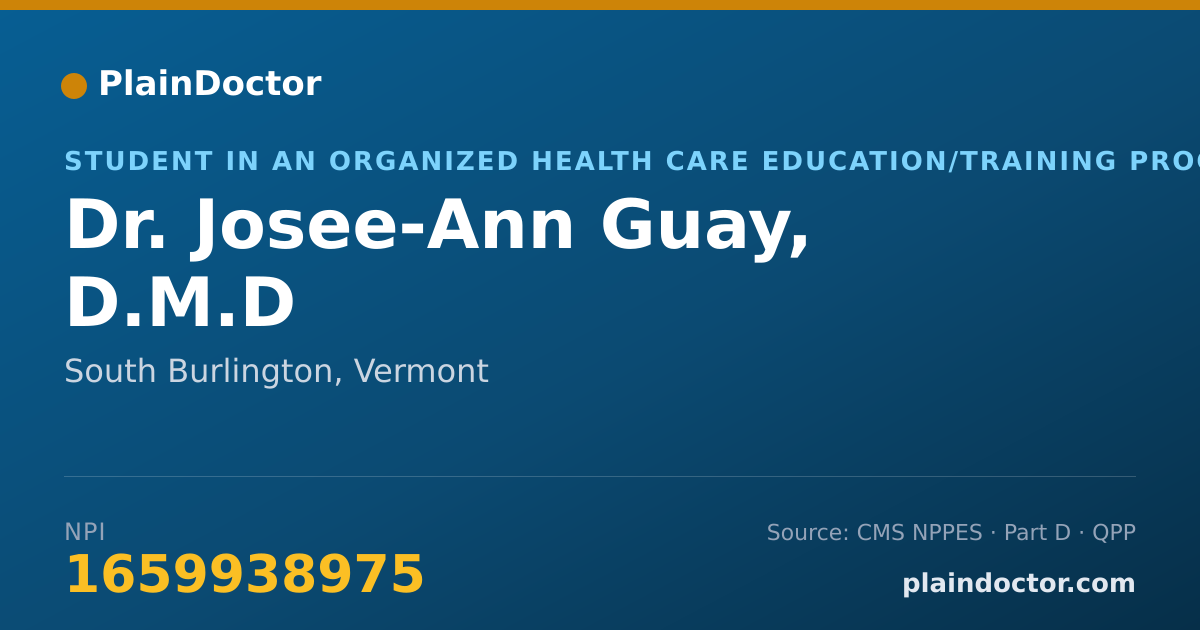 Shareable card for Josee-Ann Guay, D.M.D - Student in an Organized Health Care Education/Training Program, South Burlington, VT