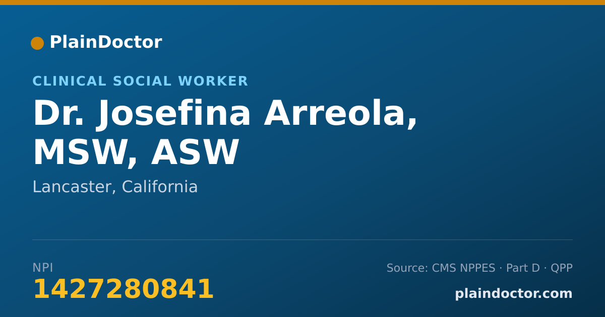 Shareable card for Josefina Arreola, MSW, ASW - Clinical Social Worker, Lancaster, CA