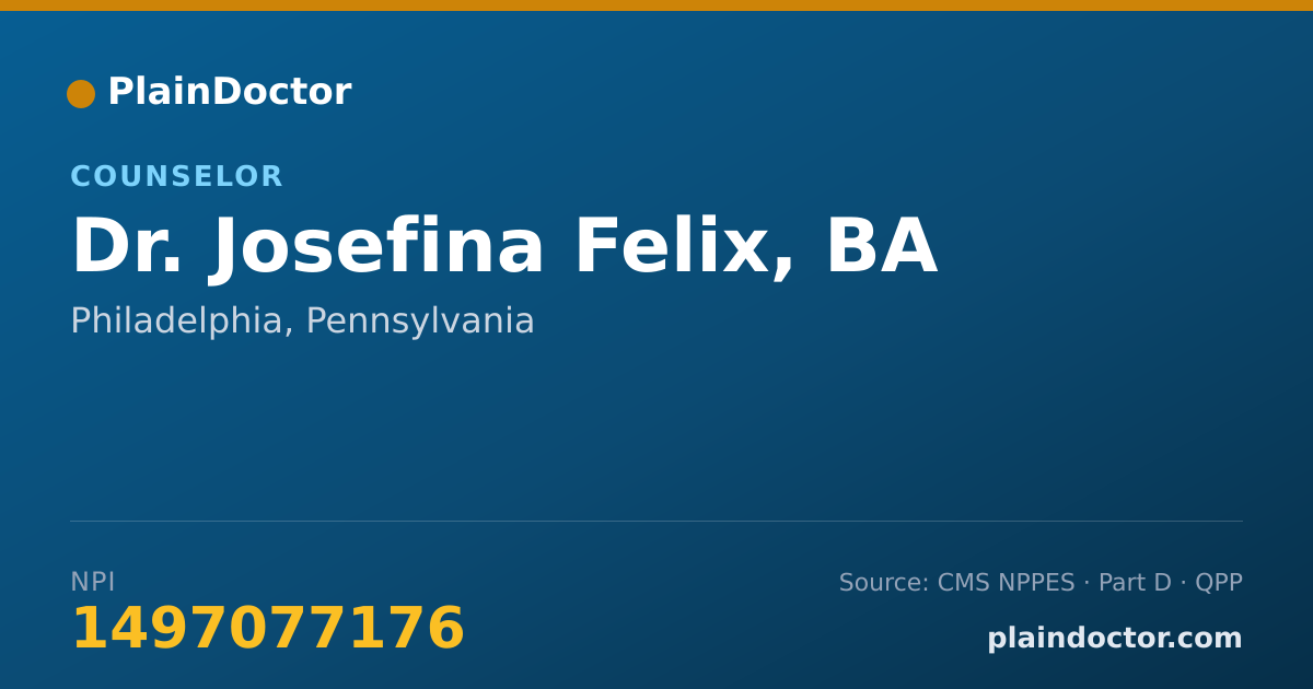 Shareable card for Josefina Felix, BA - Counselor, Philadelphia, PA