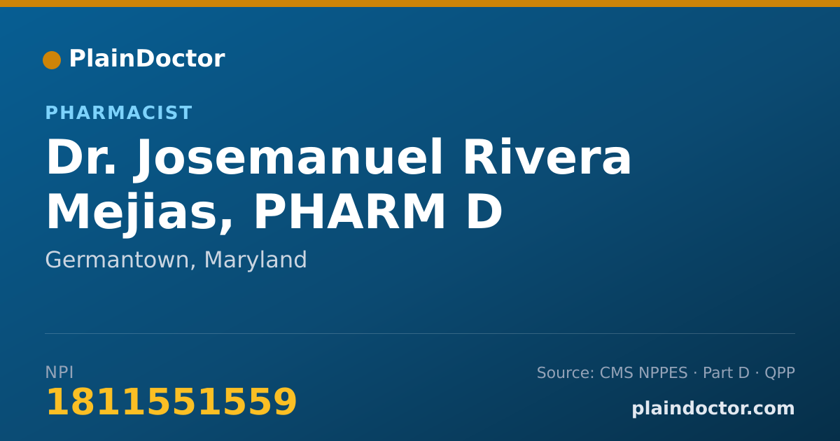 Shareable card for Josemanuel Rivera Mejias, PHARM D - Pharmacist, Germantown, MD
