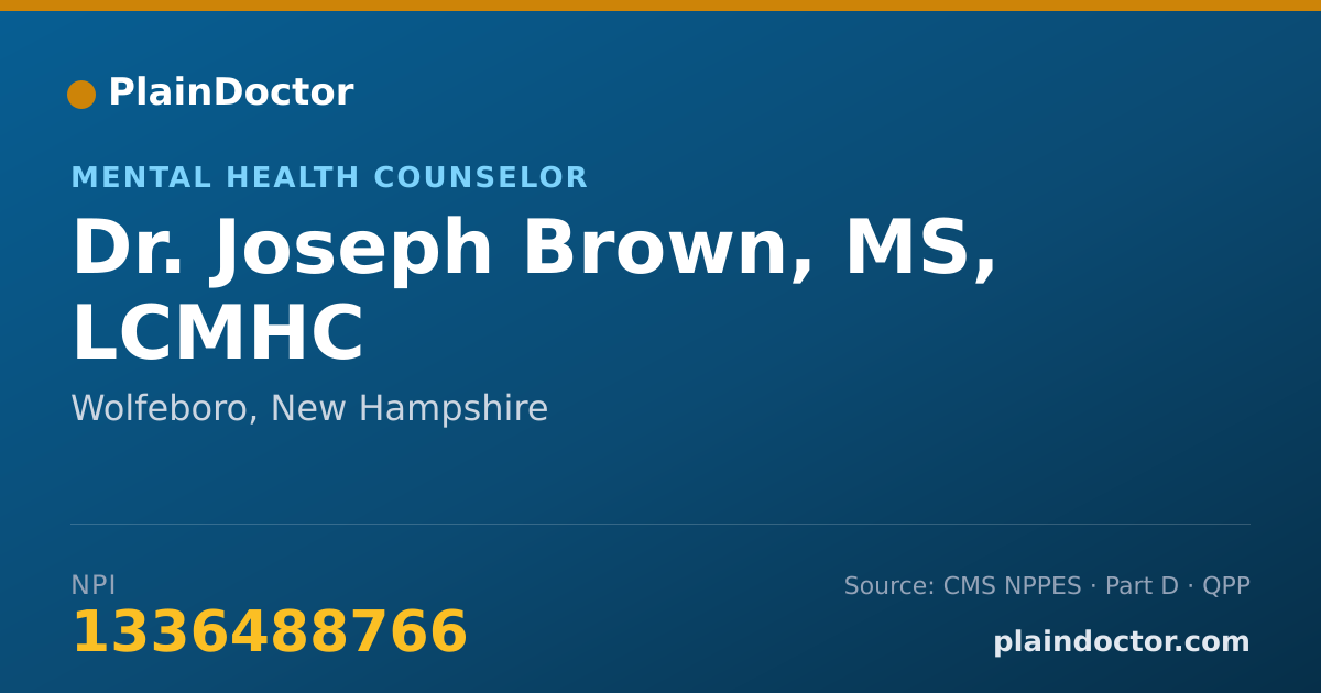 Shareable card for Joseph Brown, MS, LCMHC - Mental Health Counselor, Wolfeboro, NH