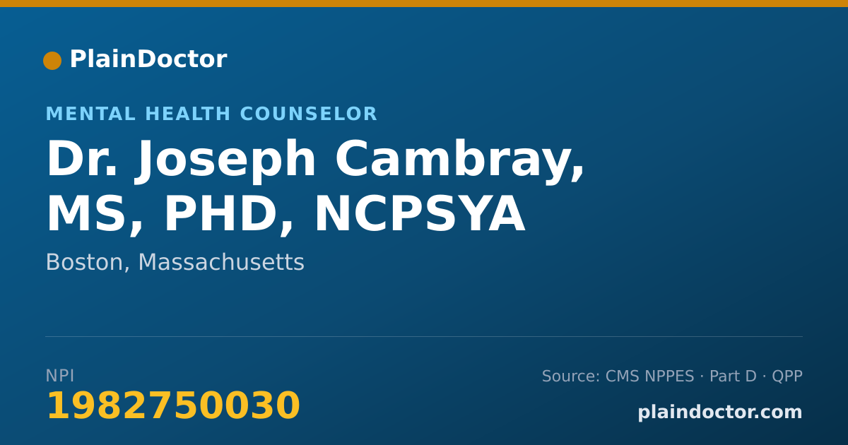 Shareable card for Joseph Cambray, MS, PHD, NCPSYA - Mental Health Counselor, Boston, MA