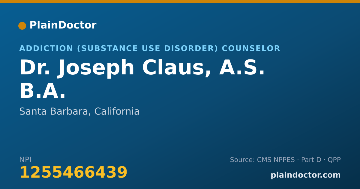 Shareable card for Joseph Claus, A.S. B.A. - Addiction (Substance Use Disorder) Counselor, Santa Barbara, CA